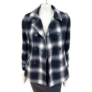 NEW OLD NAVY Wool Blend Plaid Peacoat Jacket SZ S